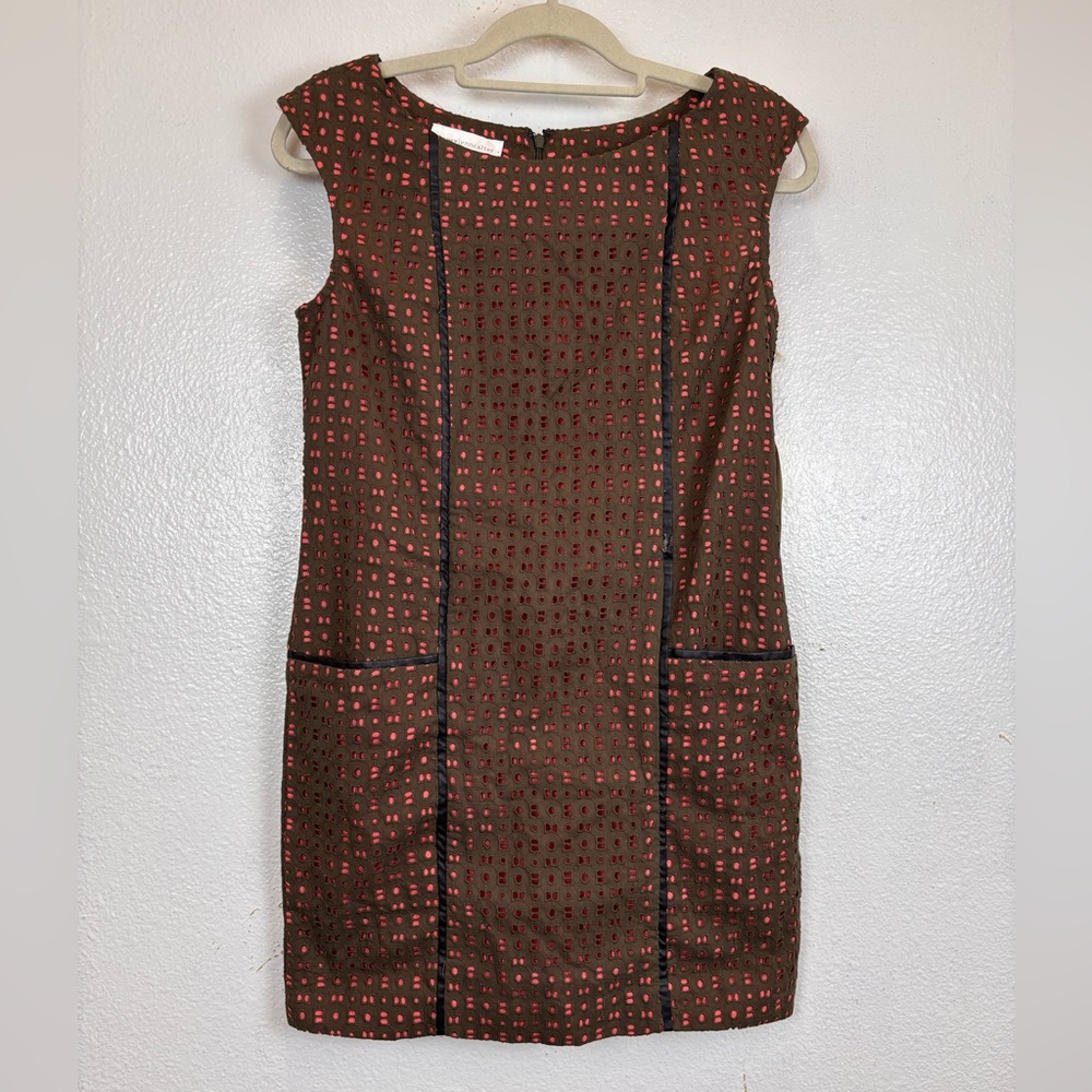 NWT & Defect Anthropologie Corey Lynn Calter Olive Pink Eyelet Sheath Dress Sz 0